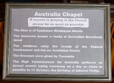 Australia Chapel information sign