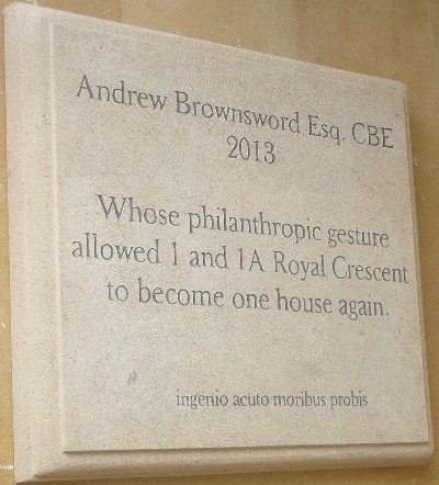 Andrew Brownsword plaque at No 1 Royal Crescent