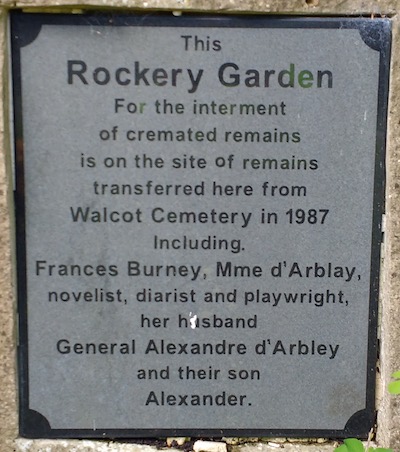 Fanny Burney
          remains at Haycombe Cemetary