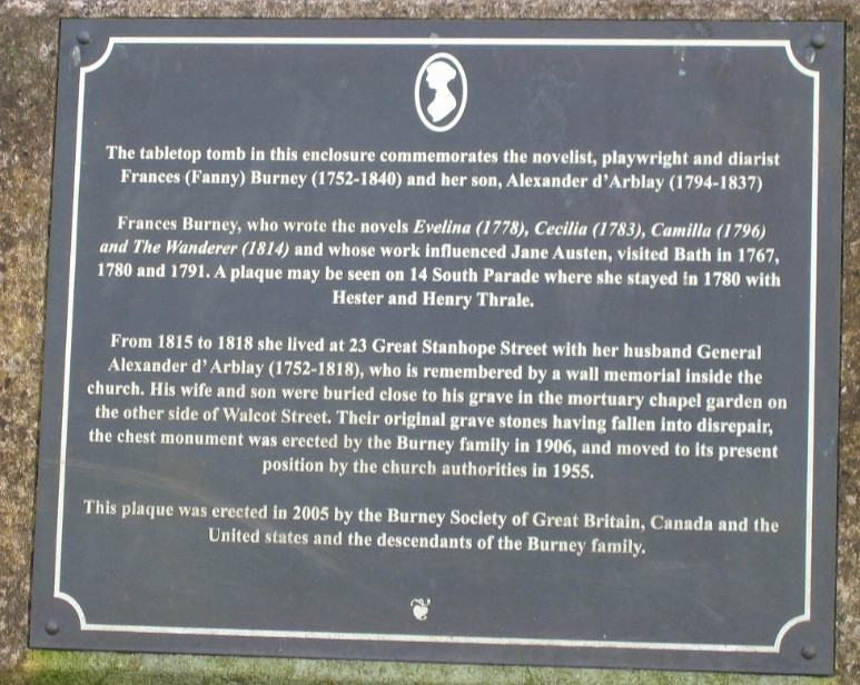 Fanny Burney
          memorial