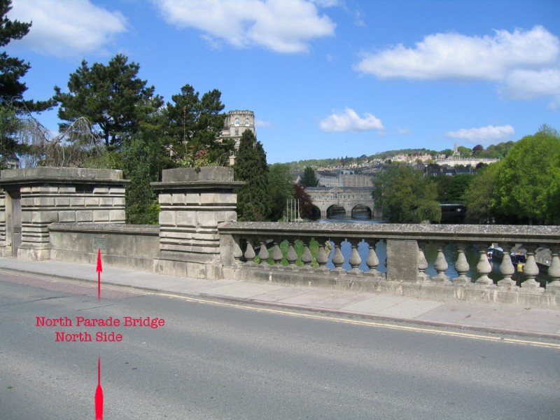 Location of plaque at North Parade Bridge, north side