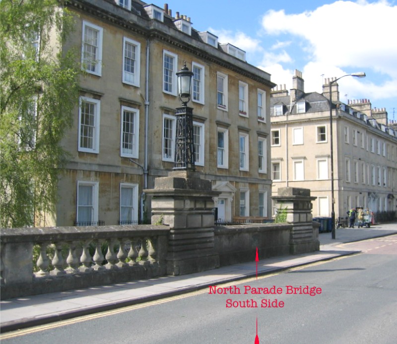 Location of plaque at North Parade Bridge, south side