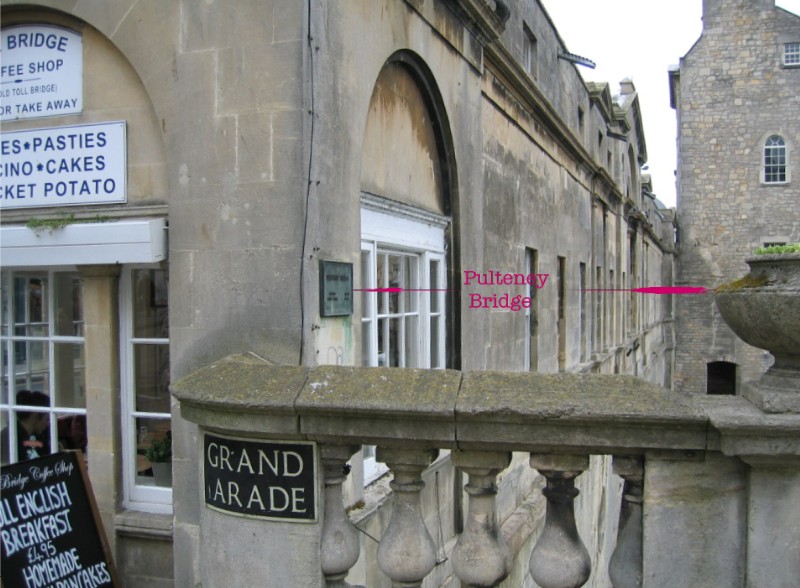 Location of plaque on Pulteney Bridge