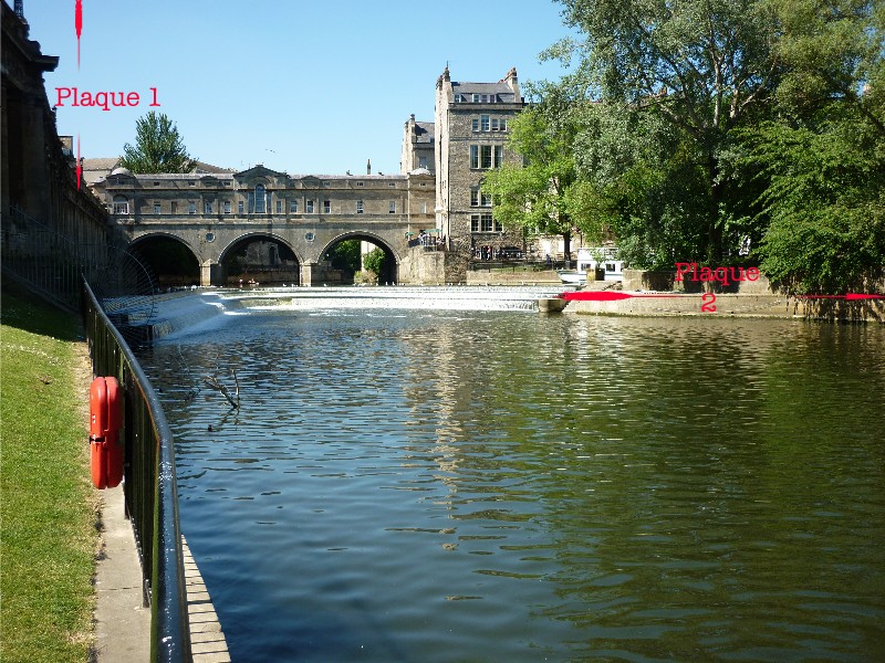 Location of plaques at Pulteney Weir