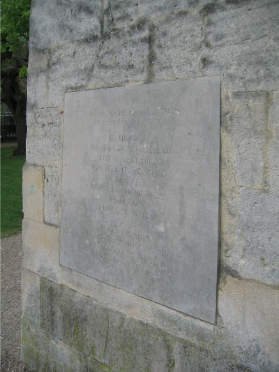 Tablet on obelisk in Queen Square Gardens