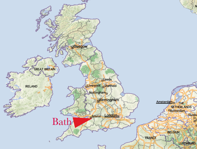 Map showing location of Bath, U.K.