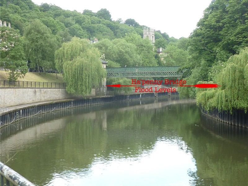 Location on flood
        level marks below Widcombe Footbridge