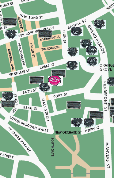 Pump Room location map - King's Bath plaque