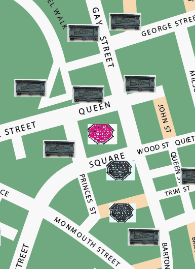 Queen Square garden plaque location map