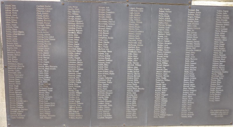 Names of those
          killed in the air raids